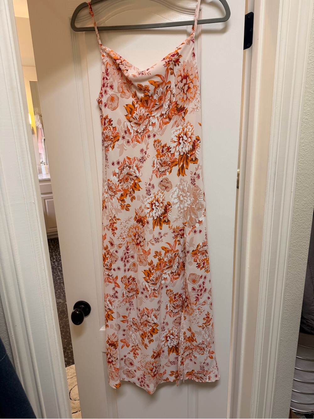 Petal & Pup Pink Floral Midi Dress with Orange Accents